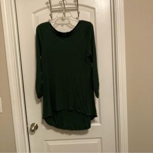 Alice + Olivia Green Pleated Back Boatneck Hi Lo Ruched Sleeve Tunic Top